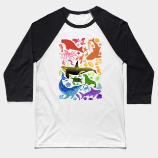 Multicoloured rainbow ocean animal sea creatures Baseball T-Shirt